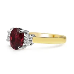 18ct Yellow and White Gold Oval Ruby and Diamond 3 Stone Ring