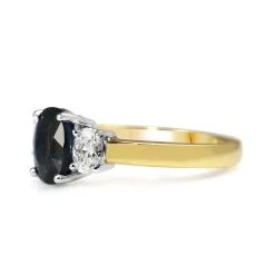 18ct Yellow and White Gold Oval 2.00 Sapphire and Diamond 3 Stone Ring