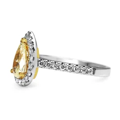18ct Yellow and White Gold Fancy Yellow Pear Diamond Halo Ring