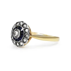 18ct Yellow and White Gold Antique Sapphire and Diamond Daisy Ring