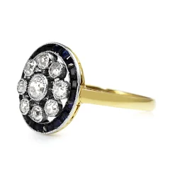 18ct Yellow and White Gold Art Deco Old Cut Diamond and Sapphire Ring