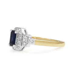 9ct Yellow and White Gold Sapphire and Diamond Deco Style Ring