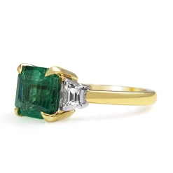 18ct Yellow and White Gold Emerald and Diamond 3 Stone Ring