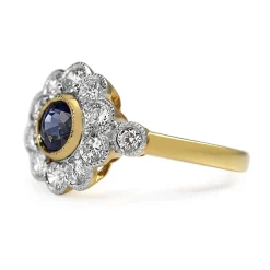 18ct Yellow and White Gold Sapphire and Diamond Daisy Ring