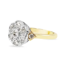 18ct Yellow and White Gold Old Cut Diamond Daisy Ring