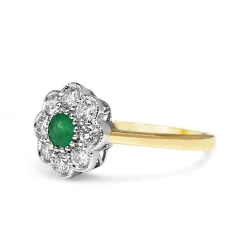 9ct Yellow and White Gold Emerald and Diamond Daisy Ring