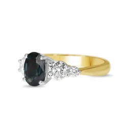 18ct Yellow and White Gold Oval Sapphire and Diamond 5 Stone Ring
