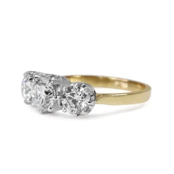 18ct Yellow and White Gold Victorian Style 3 Stone Diamond Ring