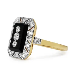 18ct Yellow and White Gold Onyx and Diamond Deco Style Ring