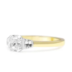 18ct Yellow and White Gold Cushion and Cadillac 3 Stone Diamond Ring