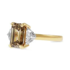 18ct Yellow and White Gold Champagne and Cadi Cut 3 Stone Diamond Ring