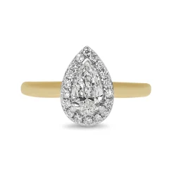 18ct Yellow and White Gold Pear Diamond Halo Ring