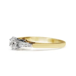 18ct Yellow and White Gold 3 Stone Brilliant and Baguette Cut Diamond Ring