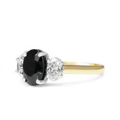 18ct Yellow and White Gold Oval Sapphire and Diamond 3 Stone Ring