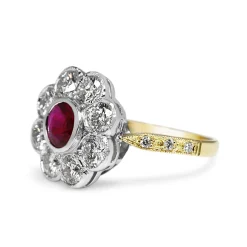18ct Yellow and White Gold Ruby and Diamond Daisy Ring