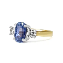 18ct Yellow and White Gold Oval Sapphire and Diamond 3 Stone Ring
