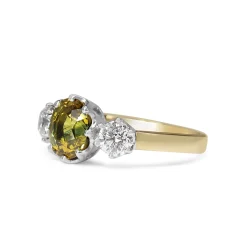 18ct Yellow and White Gold Vintage Style 3 Stone Yellow / Parti Sapphire and Diamond Ring