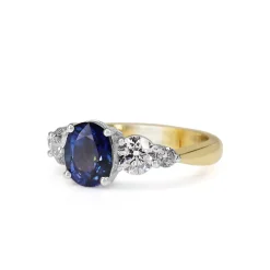 18ct Yellow and White Gold Oval Sapphire and Diamond 5 Stone Ring