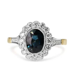 18ct Yellow and White Gold Oval Sapphire and Diamond Daisy Style Ring
