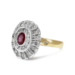 18ct Yellow and White Gold Ruby and Single Cut Diamond Vintage Halo Ring