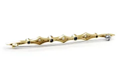18ct Yellow and White Gold Sapphire and Rose Cut Diamond Brooch
