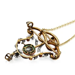 18ct Yellow and White Gold Victorian Emerald and Rose Cut Diamond Necklace / Brooch