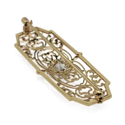 10ct Yellow and White Gold Vintage Old Cut Diamond Filigree Brooch