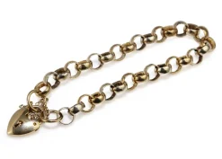 9ct Yellow and White Gold Belcher Link Bracelet with Heart Padlock