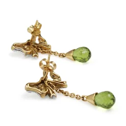 14ct Yellow and White Gold Peridot and Old and Rose Cut Diamond Bow Earrings