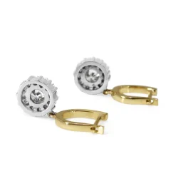 18ct Yellow and White Gold Champagne Diamond Halo Drop Earrings