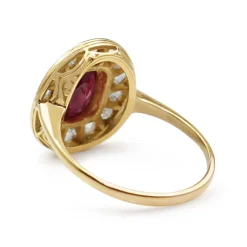 18ct Yellow and White Gold Antique Treated Ruby and Diamond Ring