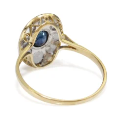 18ct Yellow and White Gold Antique Rose Cut Diamond and Sapphire Ring