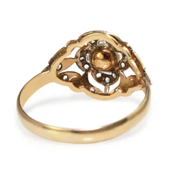 18ct Yellow and White Gold Art Deco Diamond and Pearl Ring