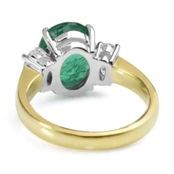 18ct Yellow and White Gold Oval Emerald and Diamond 3 Stone Ring