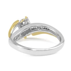 14ct Yellow and White Gold Cross Over Diamond Ring