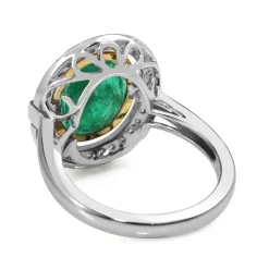18ct Yellow and White Gold Deco Style 3.70 Emerald and Diamond Halo Ring