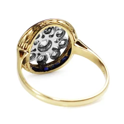 18ct Yellow and White Gold Art Deco Old Cut Diamond and Sapphire Ring