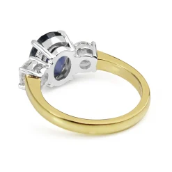 18ct Yellow and White Gold Oval 3.20 Sapphire and Diamond 3 Stone Ring