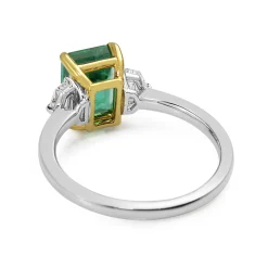 18ct Yellow and White Gold Emerald and Diamond 3 Stone Ring
