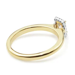 18ct Yellow and White Gold Emerald Cut Champagne Argyle Diamond Halo Ring