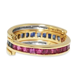 18ct Yellow and White Gold Ruby, Sapphire and Diamond Hinged Changeover Band Ring