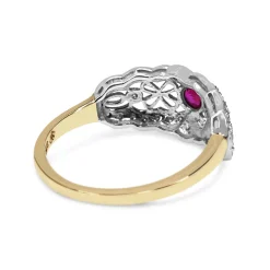9ct Yellow and White Gold Ruby and Diamond Vintage Style Ring