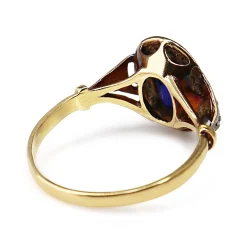 18ct Yellow and White Gold Antique Sapphire and Rose Cut Diamond Halo Ring