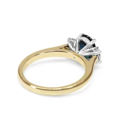18ct Yellow and White Gold 1.90ct Oval Sapphire and Diamond 3 Stone Ring