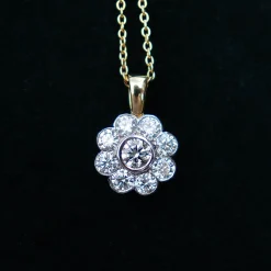 18ct Yellow and White Gold Diamond Daisy Necklace