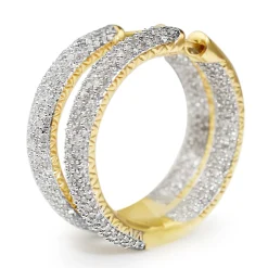 14ct Yellow and White Gold Pavé Diamond Hoop Earrings