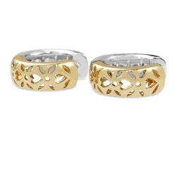 14ct Yellow and White Gold Channel Set Diamond Hoop Earrings