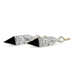 18ct Yellow and White Gold Antique Onyx and Diamond Earrings