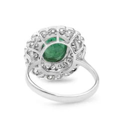 18ct Yellow and White Gold Emerald and Diamond Double Halo Ring