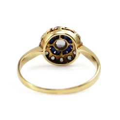 18ct Yellow and White Gold Antique Sapphire and Diamond Daisy Ring